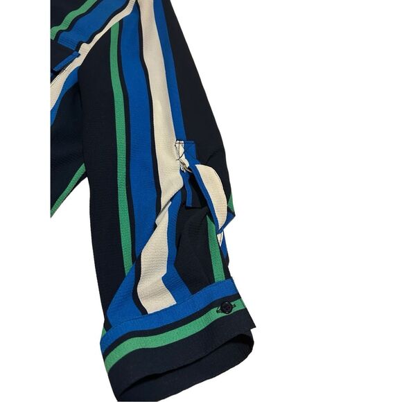 NY Collection Women’s Size L Button Down Striped Career Blouse Roll Tab Sleeves - Picture 8 of 13